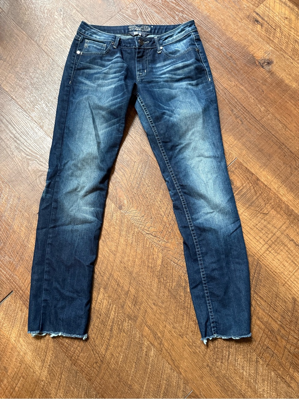Womens Dark Blue Slim Jeans - Raw Hem